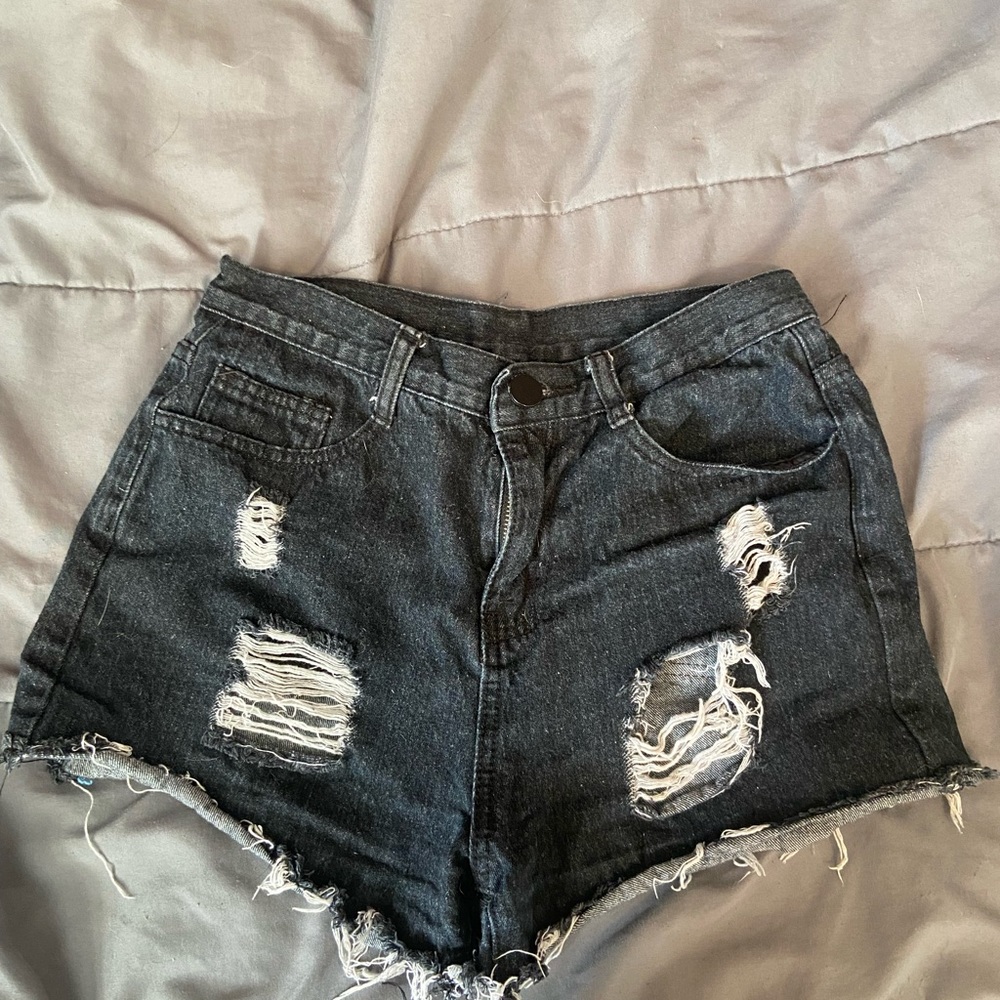 black denim shorts